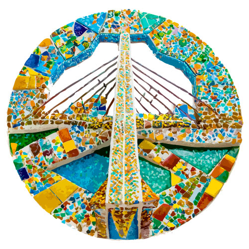 Bunte Mosaikdarstellung der Schönebecker Elbauenbrücke